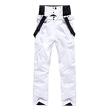 Highline Women's Suspender Snow Pant in White with black suspenders, front view, laid flat