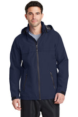 No Shelter Waterproof Shell Jacket in Navy, worn by a model, front view