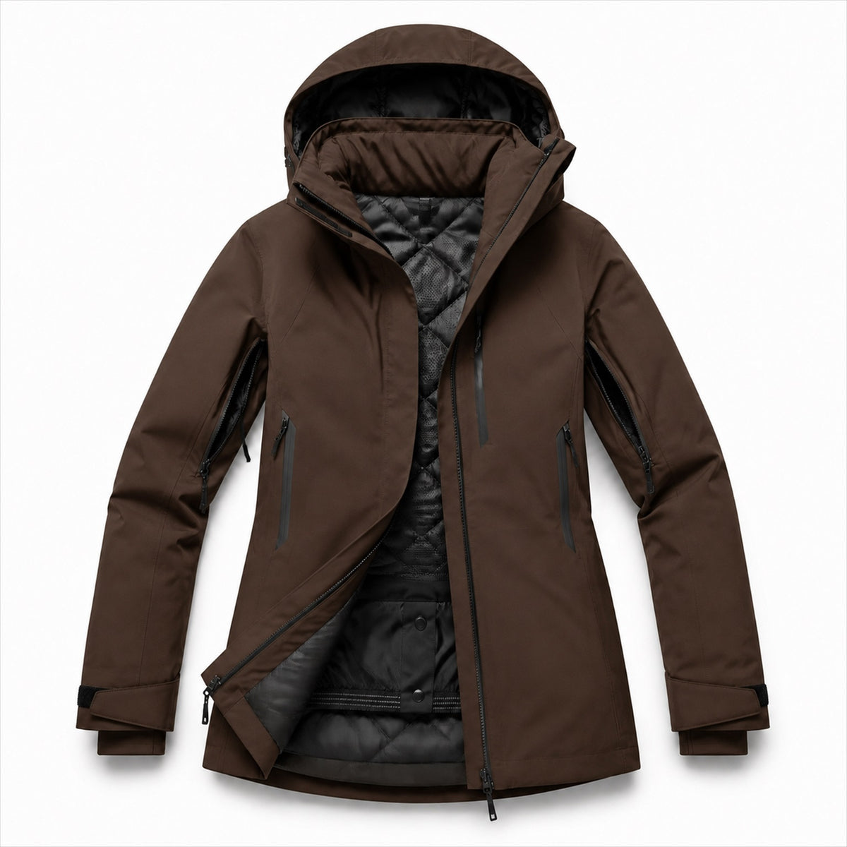 Insulated Snow Jacket in Cocoa — Skeezy studio render, front view