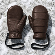 Leather Snow Mitten in Cocoa — Skeezy studio render, front view