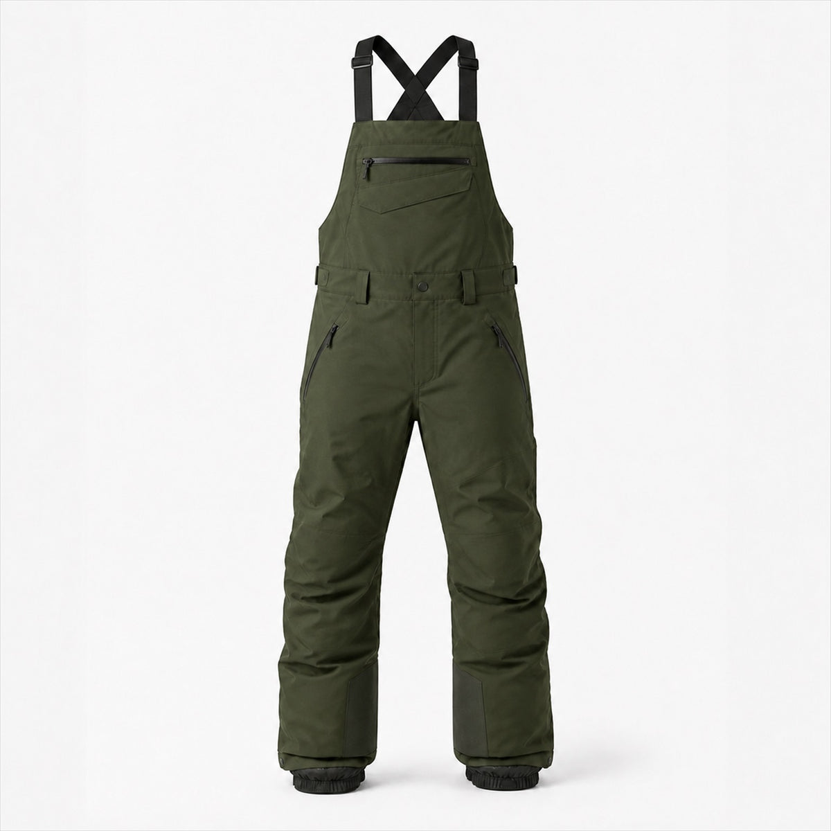 Snow Bib in Moss — Skeezy studio render, front view