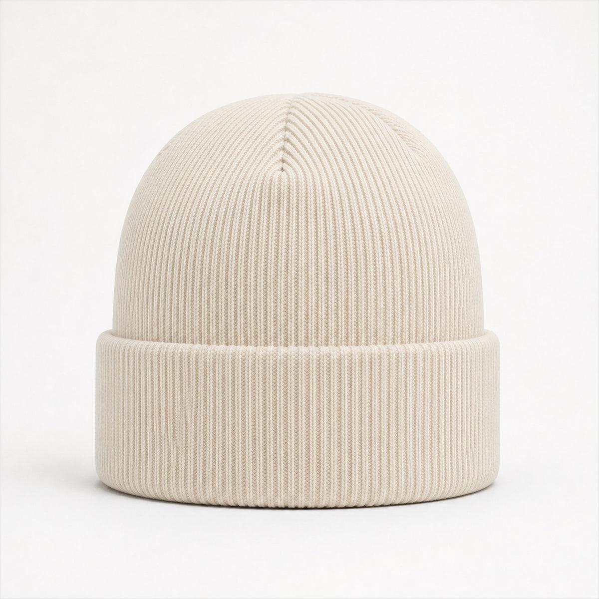 Cuffed Logo Beanie in Bone — Skeezy studio render, front view