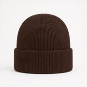 Cuffed Logo Beanie in Cocoa — Skeezy studio render, front view