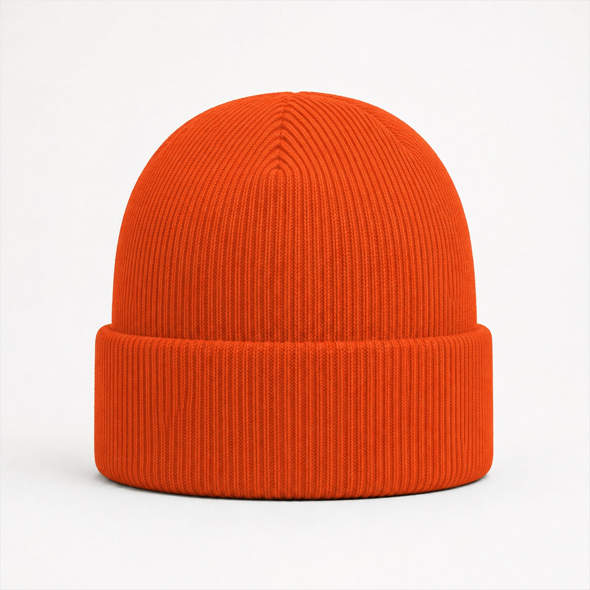 Cuffed Logo Beanie in Ember — Skeezy studio render, front view