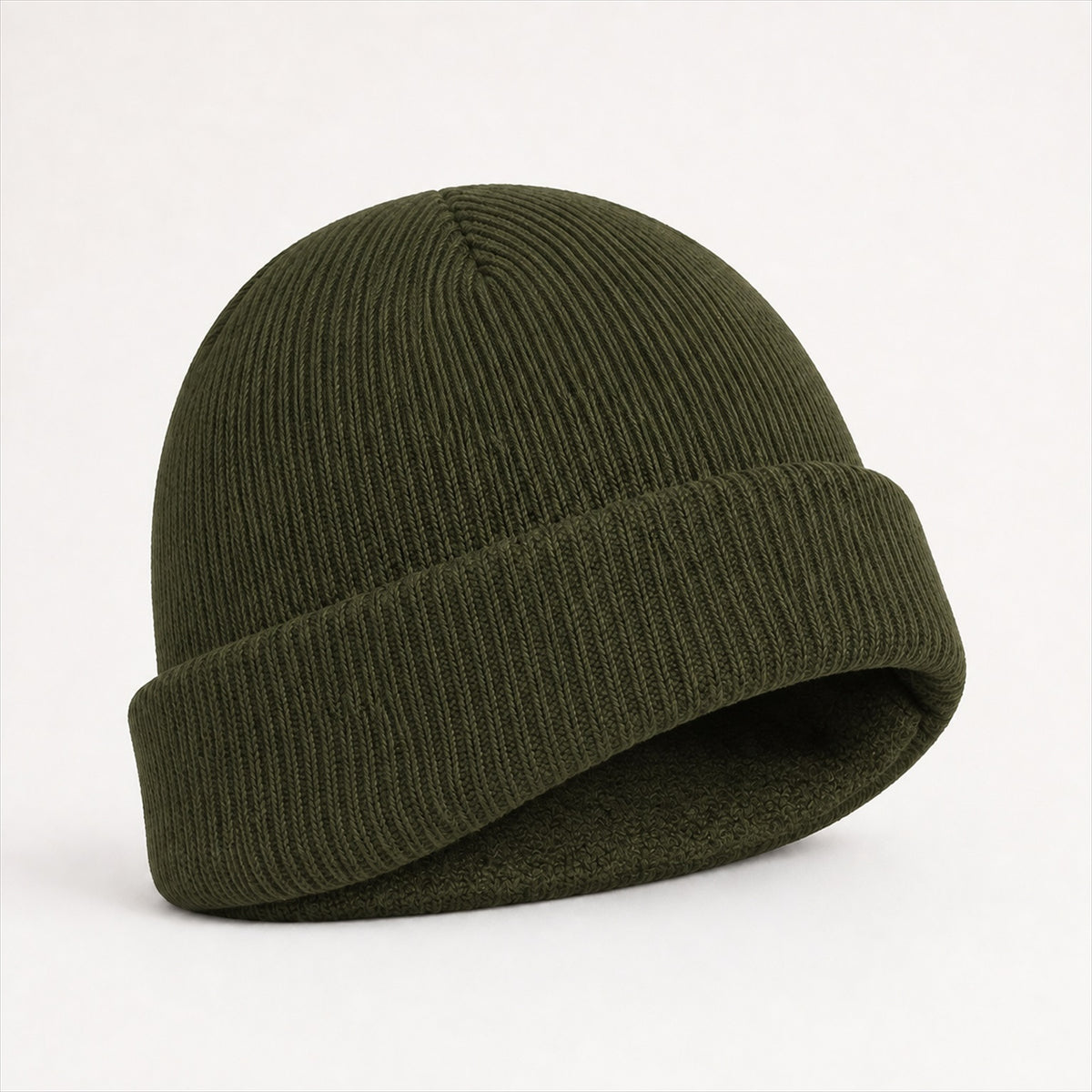Cuffed Logo Beanie — Skeezy studio render, alternate view