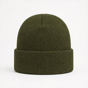 Cuffed Logo Beanie in Moss — Skeezy studio render, front view