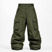 Baggy Cargo Snow Pant in Moss — Skeezy studio render, front view