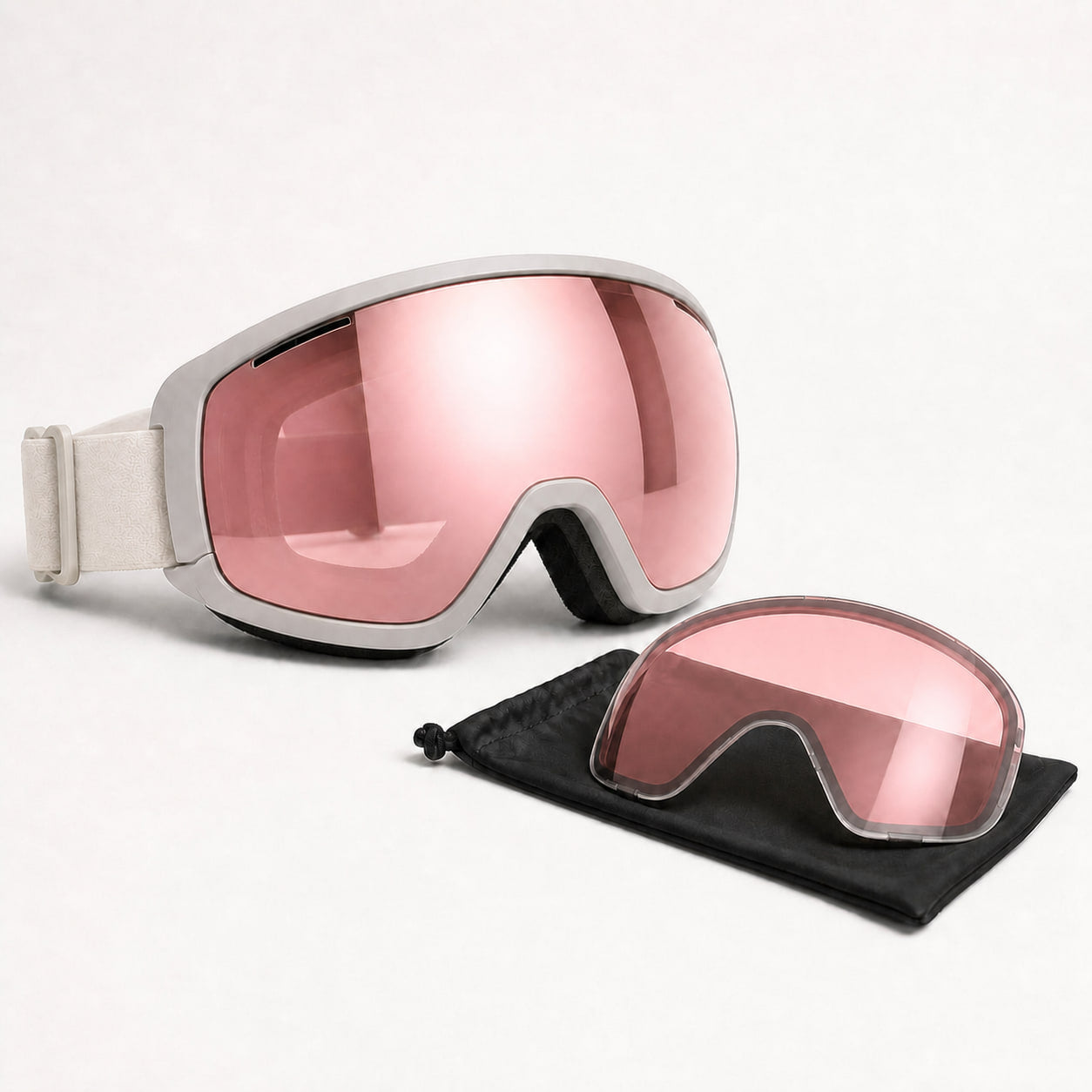 Magnetic Snow Goggle — rose ice matched spare