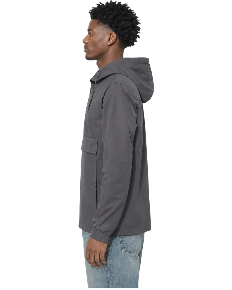 Rewind Water-Resistant Anorak in Graphite, worn by a model, side view