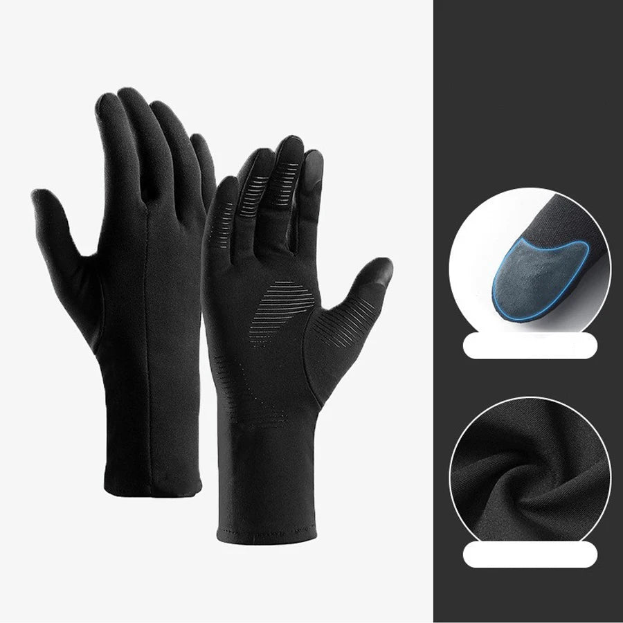 First Chair Touchscreen Glove Liner in Blackout, back and palm view, with close-ups of the touchscreen fingertip and brushed fabric