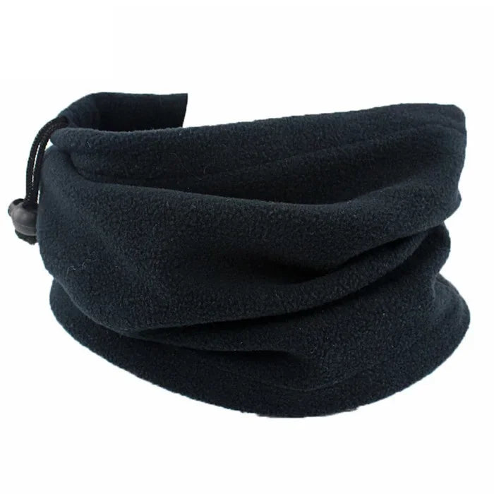 Fleece Neck Gaiter in Blackout: black polar fleece tube with a drawcord toggle at one end