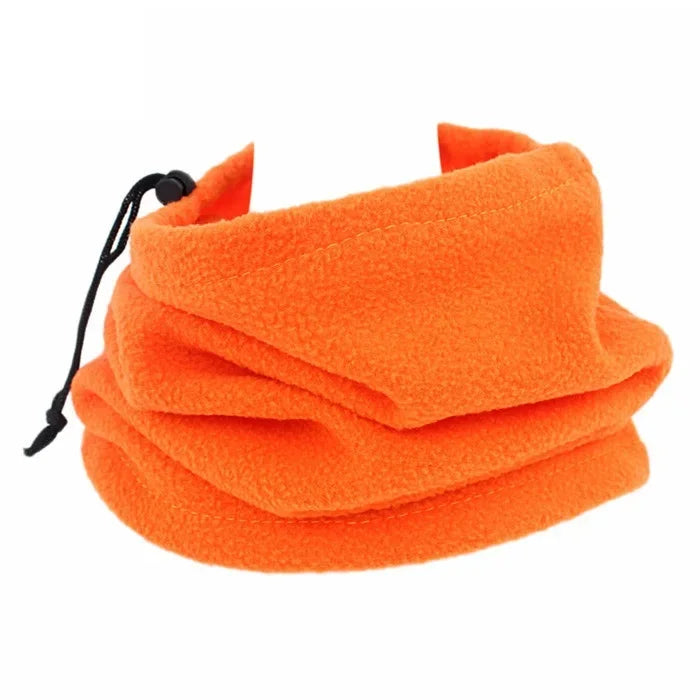 Fleece Neck Gaiter in Ember: orange polar fleece tube with a drawcord toggle at one end