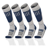 Knee-High Snow Socks 2 Pack in Grey/Navy: two pairs of light grey knee-high socks with navy shin panels, heels and toes