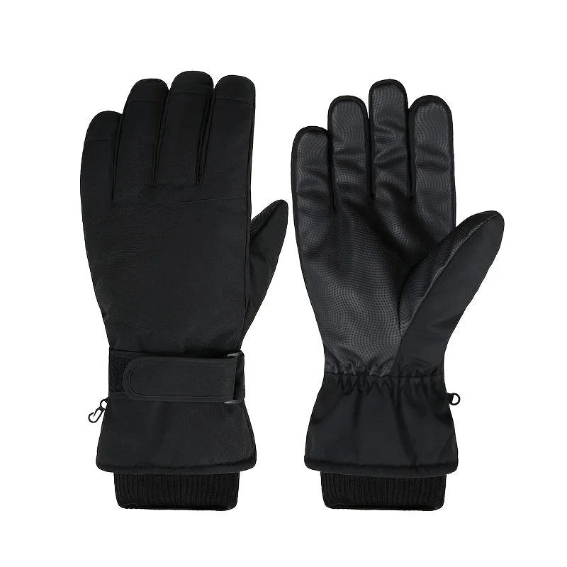 Stormhand Fleece-Lined Snow Glove in Blackout, back and palm view, showing the wrist strap, knit inner cuff and textured grip palm
