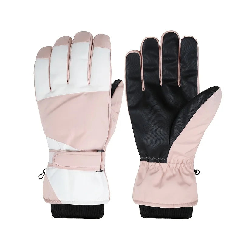 Stormhand Fleece-Lined Snow Glove in Pink, a pink and white shell with a black grip palm
