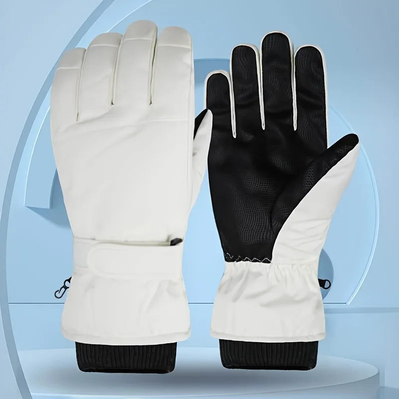 Stormhand Fleece-Lined Snow Glove in White on a studio backdrop, back and palm view