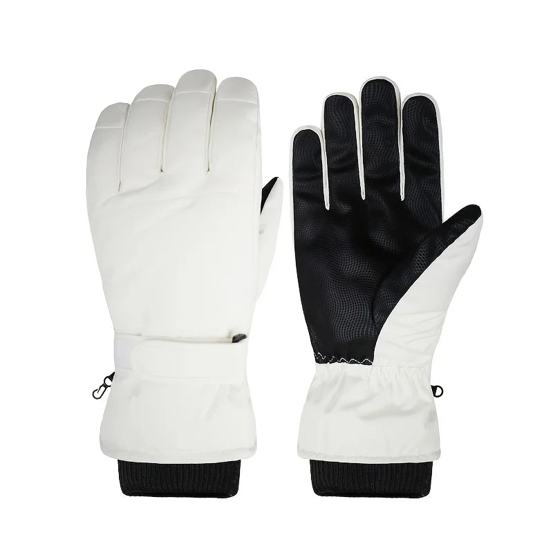 Stormhand Fleece-Lined Snow Glove in White with a black grip palm, back and palm view