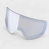 Silver mirror replacement goggle lens shown on its own on a light grey background