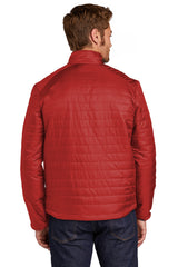 Warm Up Packable Insulated Jacket in Red, back view on a model